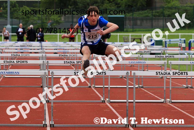 Boys Under-15s 80 metres hurdles, 2023 North Eastern Track and Field Champs., Middlesbrough Sports Village, Middlesbrough. Photo: David T. Hewitson/Sports for All Pics